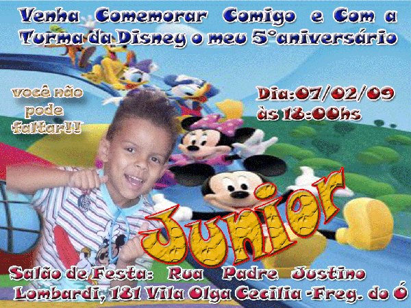 convite da disney  tamanho 10x15